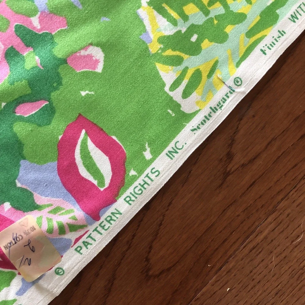Vintage Cohama Orchard Floral Fabric 2.5 Yards Vat Screen Print Pink Green Rare